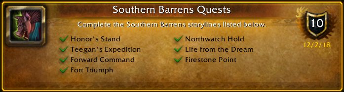 Thyrawow's tweet photo. I just earned the [Southern Barrens Quests] #Achievemen #Warcraft #SouthernBarrens #questlines #loremaster https://t.co/62o8iZ0QLS