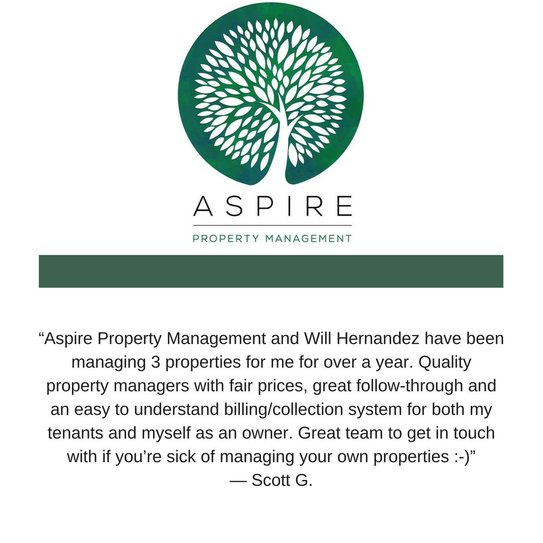 H_K_Properties's tweet photo. Sick of managing your own #rentalproperty. Hire an experienced #propertymanager. Our goal at Aspire Property Management is to make your life easier while helping you build #longtermincome. https://t.co/SY8WS90jGW