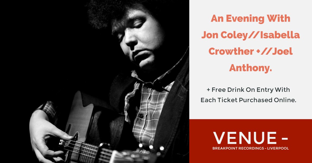 This months #studio #live #event will feature #joelanthony #isabellacrowther and #joncoley a fantastic line-up in our #cosy #recordingstudio in the heart of #Liverpool 

Fully stocked #bar a #FREE #drink on entry with each #ticket purchased! #livemusic 🍻

billetto.co.uk/e/an-evening-w…