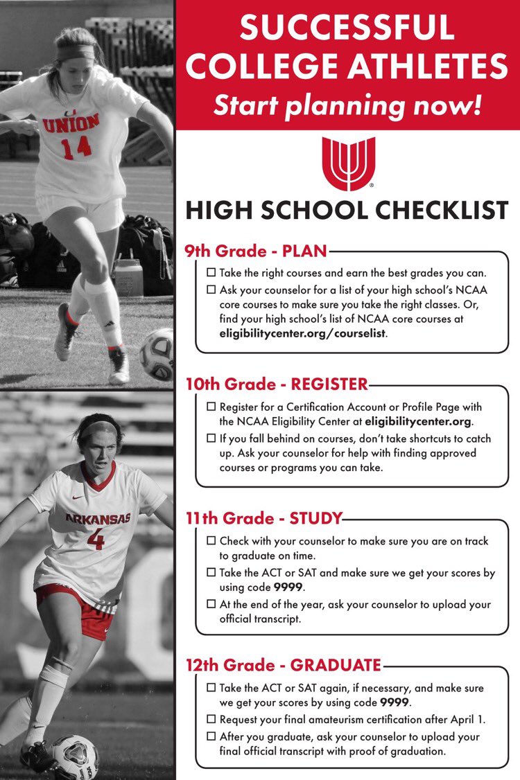 Union_Athletics's tweet image. NCAA Parent Forum Feb 21

Parents of 8th-11th grade athletes who are interested in info on NCAA guidelines are invited to a forum at 6:30 pm on Wed, Feb 21, in the High School PAC.  We will be discussing important info regarding all NCAA guidelines for prospective athletes.