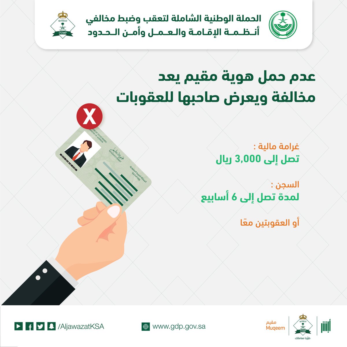 عقوبات عدم حمل هوية مقيم بالسعودية