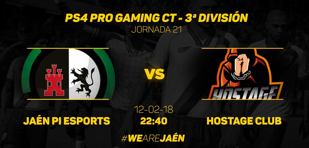 JaenFSeSports's tweet photo. Nuestro equipo de #FIFA18 en #PS4 retoma hoy la competición con la #J21 en @ProGamingCT y @VFOspain_ps:

• 22:40 | #J21 @ProGamingCT vs @HostageClub

• 23:10 | #J21 @VFOspain_ps vs @Balastycity 

EN DIRECTO: https://t.co/9XzXaxhHsZ

#WeAreJaén https://t.co/pRApOpFQJt