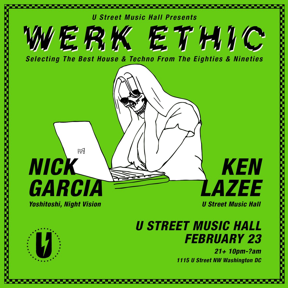Catch Werk Ethic at <a href="/uhalldc/">U Street Music Hall Presents</a> next FRI, 2/23! @nickmakestunes &amp; <a href="/kenlazee/">ken lazee</a> will highlight 80s/90s #housemusic &amp; #techno all night. TIX: bit.ly/WRKETHC