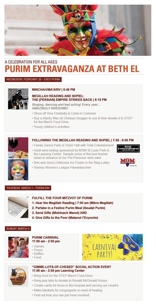 You won't want to miss the Purim Festivities! Fun for all ages! conta.cc/2ECxJfu