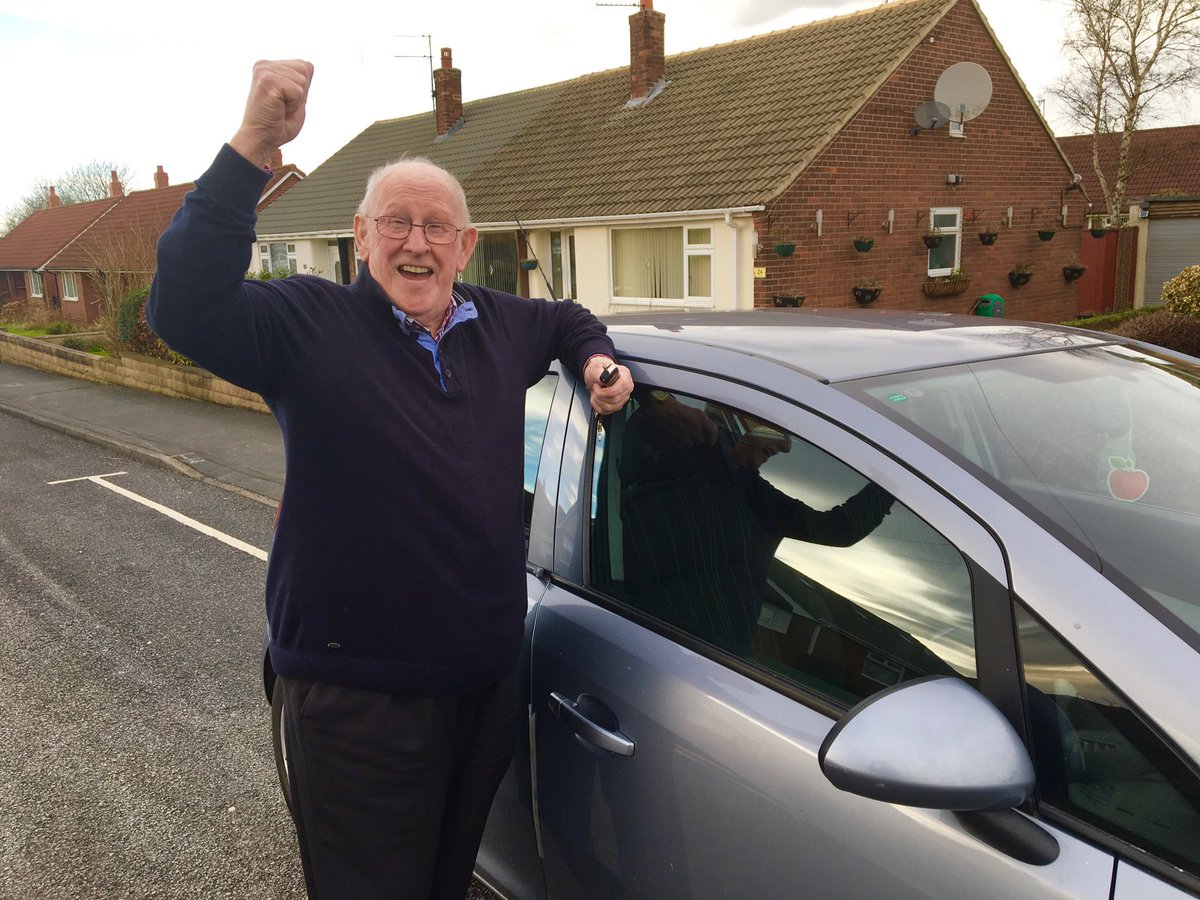 IanWhiteNews's tweet photo. Keith Limbert from Garforth, Leeds celebrates passing his driving test at the age of 79.  He took lessons so he could take his poorly wife on day trips, and to hospital appointments.  @BBCLookNorth 6.30pm. https://t.co/2q8qct9hH9