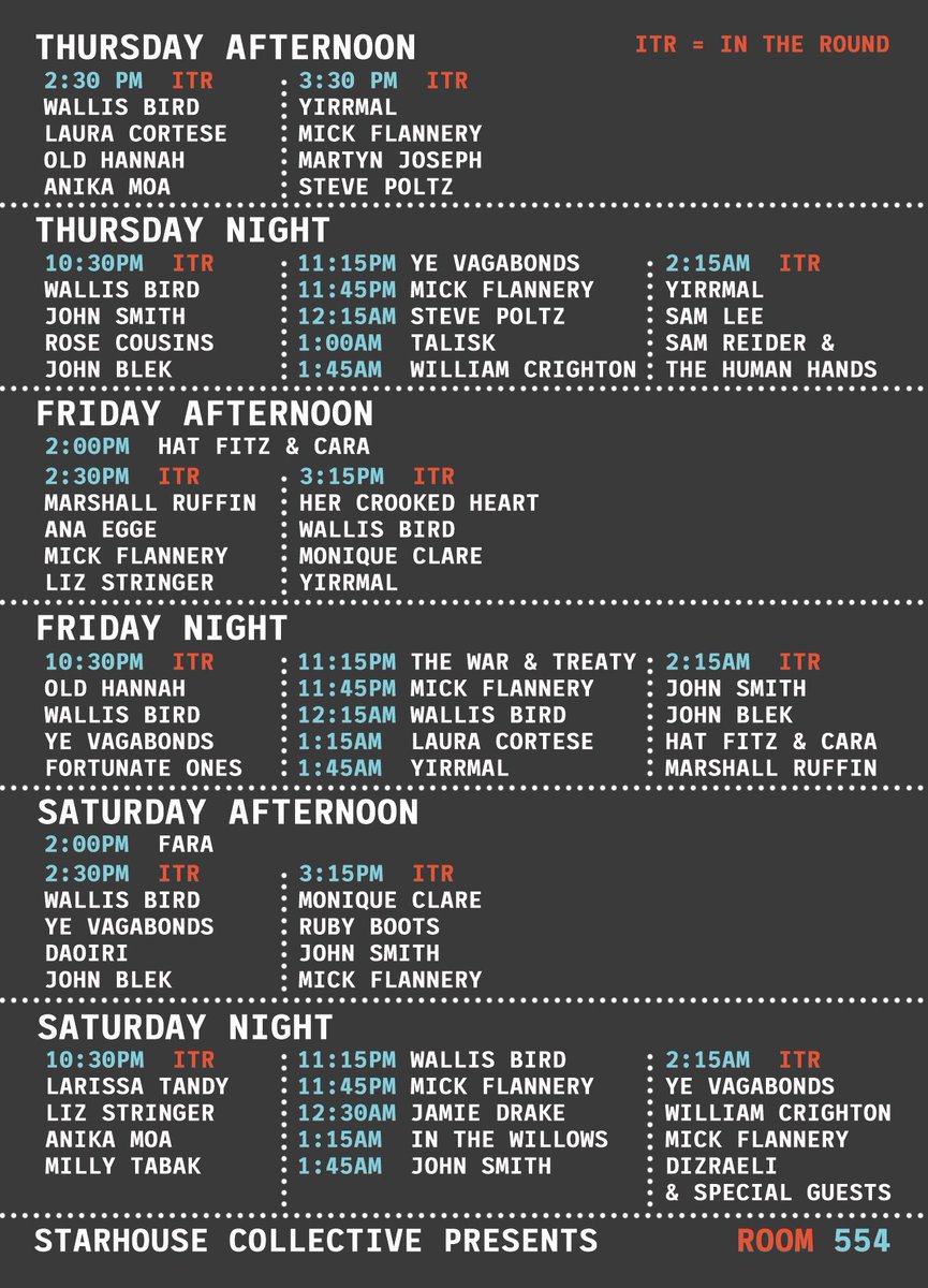 Hatfitzcara's tweet photo. Check out this amazing lineup of artists who will be tearing it up in @The_Star_House room (554) @folkalliance. Can't wait to see you all on Friday at 2PM & again at 2:15AM in the round. #FAI2018 #30YearsofFAI https://t.co/IlG6lQWTau