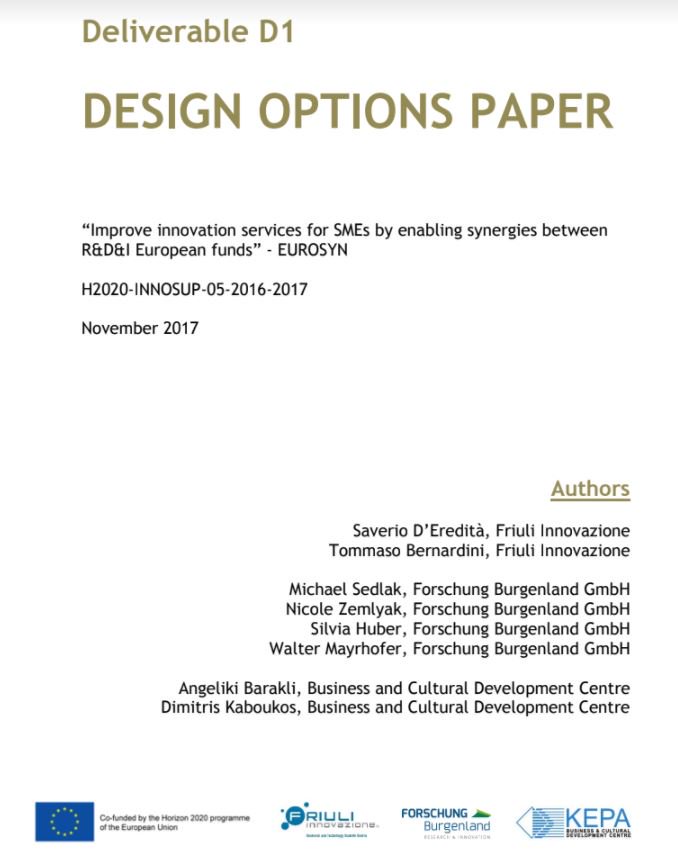 InnoMedia_EU's tweet photo. Find the Design Option Paper of the EUROSYN project (Improve innovation services for SMEs by enabling synergies between R&amp;D&amp;I European funds) here:
https://t.co/E56ONaEyEd https://t.co/n1a8XhI9xG