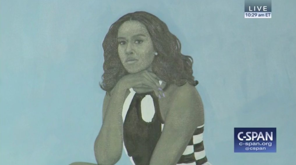 HuffPost's tweet photo. Michelle Obama's official portrait has just been revealed. Amy Sherald is the painter. https://t.co/9cRujHTnip