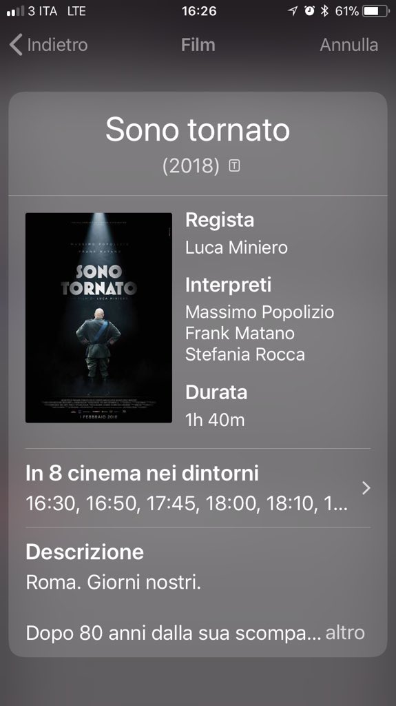 Consiglio a tutti la visione del Film #sonotornato: suggerisce molte riflessioni sull’Italia di oggi.