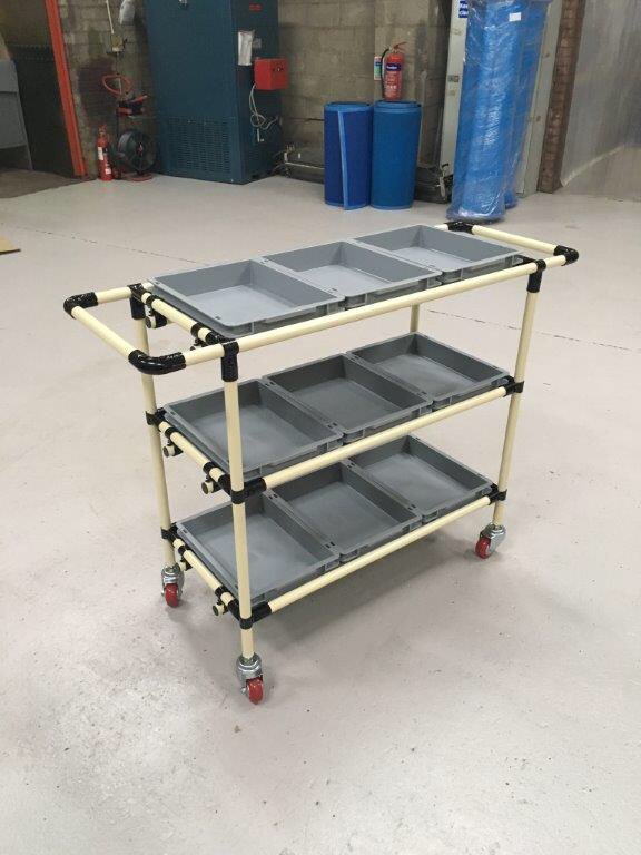 ConnectAtube's tweet photo. Another solution using Connect-A-tube. This kitting trolley was built to store 9 plastic trays. https://t.co/ra4erJSXuA