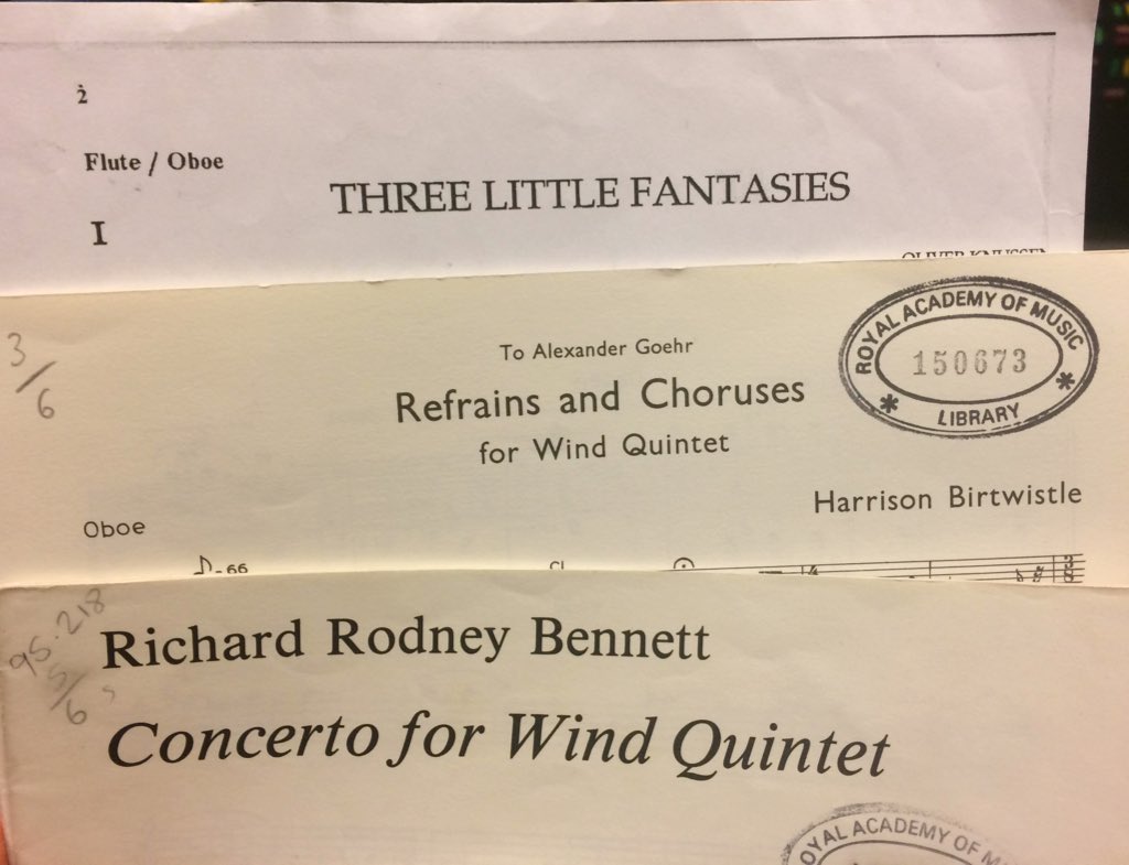 moriarty_winds's tweet photo. Have these ever been programmed altogether? Perhaps tomorrow at 1.05 @RoyalAcadMusic will be a first!! #knussen #birtwistle #rodneybennett https://t.co/Thzv7LB8sn
