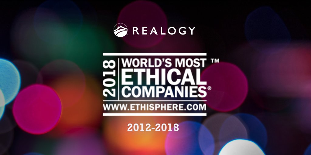 Realogy's tweet image. Realogy is proud to be named by @ethisphere  as one of the World's Most Ethical Companies for the seventh year in a row! bit.ly/2EkHP5k #WorldsMostEthicalCompanies #iwork4realogy
