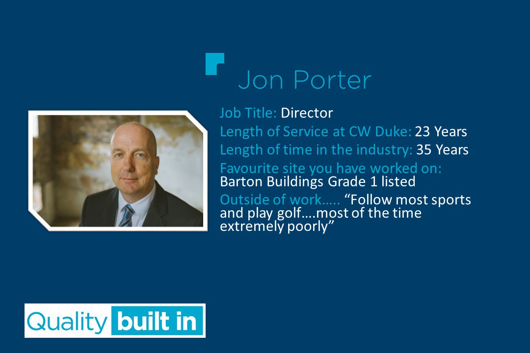 CWDuke's tweet photo. Say "Hello" to the first of our Directors Jon Porter...... #CWDuke #MeetOurTeam #QualityBuiltIn https://t.co/KzTuq9uT7i