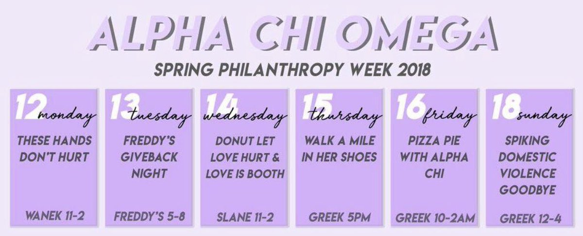 Come join us for an amazing philanthropy week! 💜 #AXO