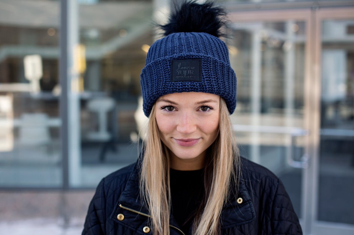 love your melon black pom beanie