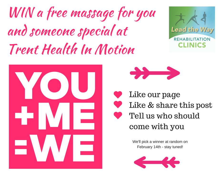 LTWclinics's tweet photo. Winter weather making you a little tense #ptbo? Get over to our Facebook page and ENTER TO #WIN a free massage for you and someone special at Trent Health In Motion at @TrentUniversity! HURRY - we draw a name at random on FEB 14TH ❤️❤️❤️ ---> https://t.co/RJcTkex6Zc https://t.co/EMuITfdVZp