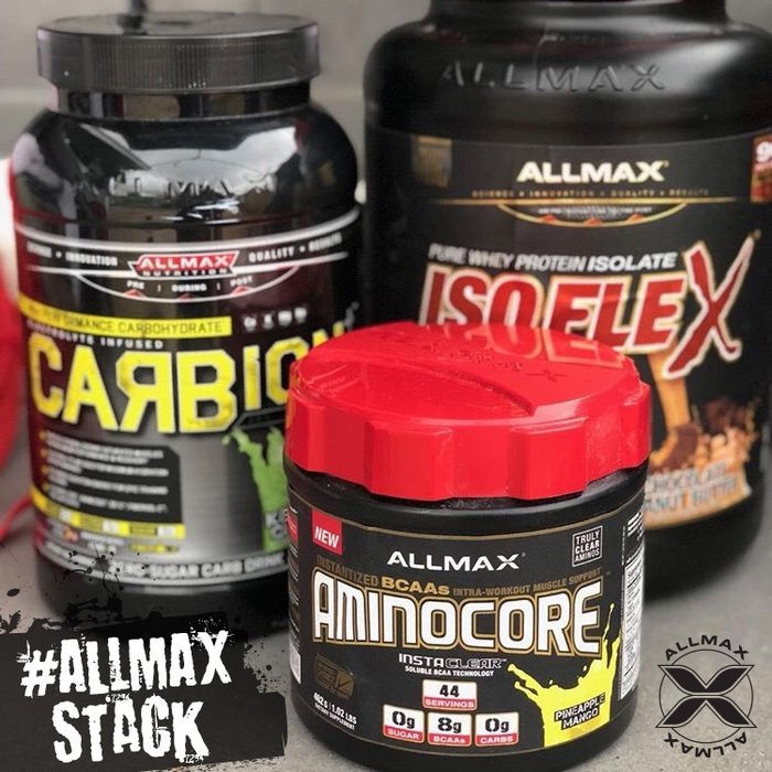 ALLMAX's tweet photo. Do you have an #ALLMAXStack that is giving you the #fitnessresults you want?
This combo is perfect to give you maximum #energy, maintain #leanmuscle mass and recover/ignite those #musclegains!
#CARBION+
#AMINOCORE
#ISOFLEX https://t.co/DTuRcJ2ZHo