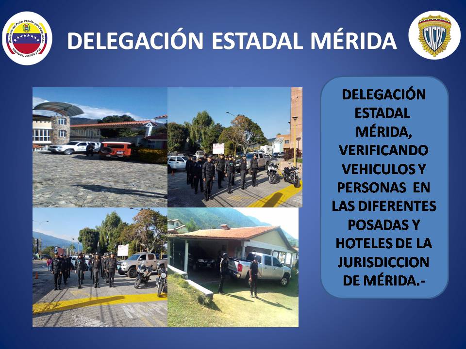 Merida_Cicpc's tweet photo. @DouglasRicoVzla DELEGACIÓN ESTADAL MÉRIDA, VERIFICANDO  VEHÍCULOS Y PERSONAS  EN LAS DIFERENTES POSADAS Y HOTELES DE LA JURISDICCIÓN DE MÉRIDA.- https://t.co/LDHDxGViXz