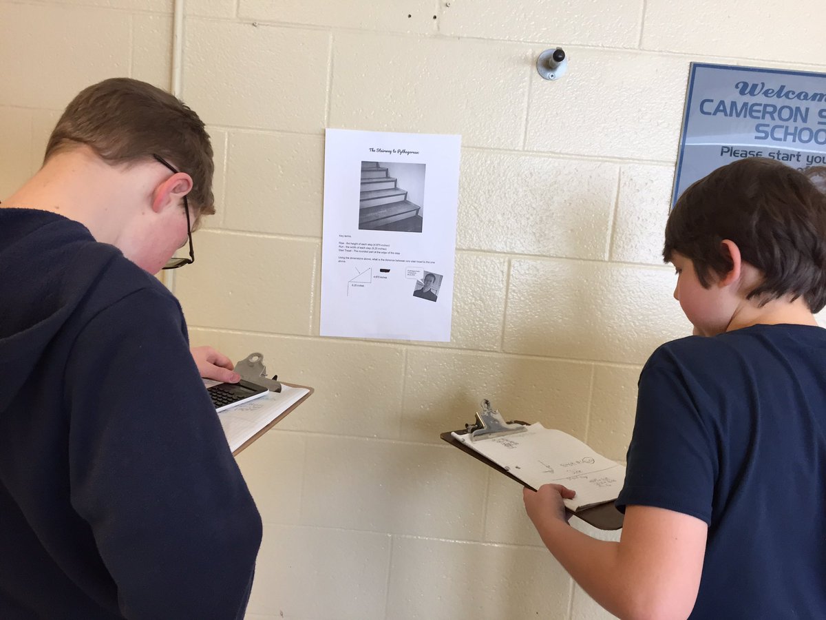 CameronStPS's tweet photo. Our Grade 7/8s are problem solving around the school today! #mcpherson #mathproblemstosolve @SCDSB_Schools https://t.co/S4AkKiOjBy