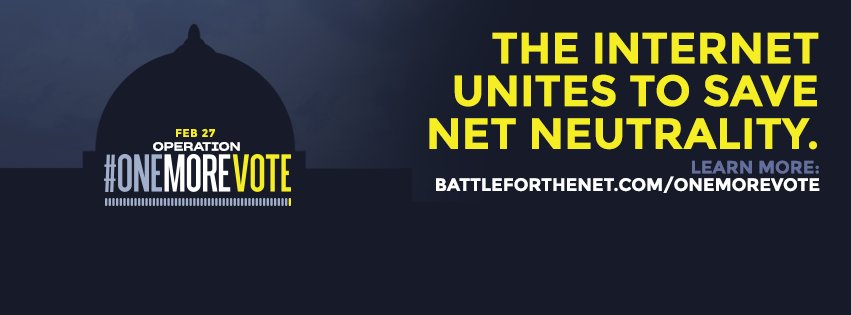 Spread the word! Use these graphics on your social media accounts to tell your friends about Operation: #OneMoreVote. Find out more ways you can help save #NetNeutrality to keep the Internet out of the hands of powerful telecoms at battleforthenet.com/onemorevote