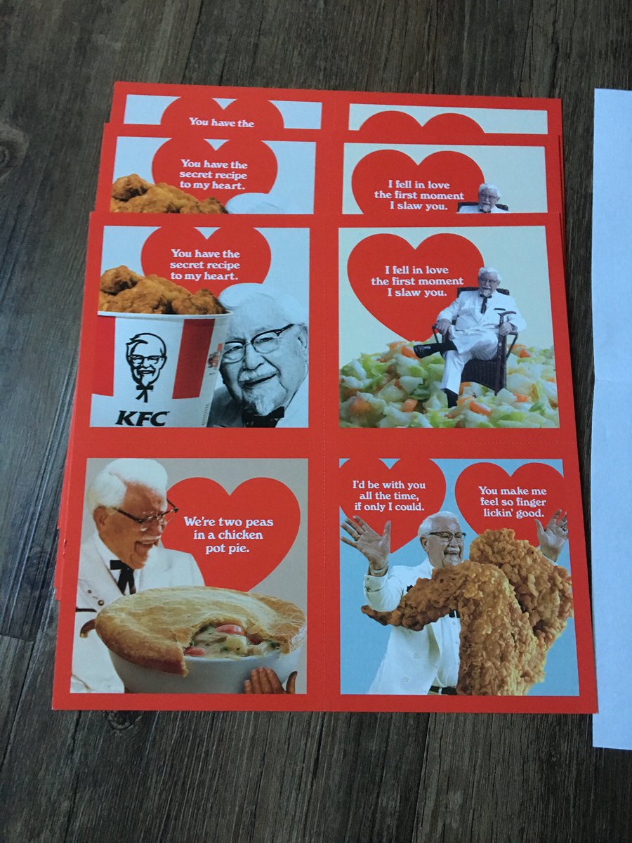 michaeldean0116's tweet photo. I LOVE IT!!!!! ❤️❤️ Another brilliant marketing idea on par w/ selecting @reba as #colonelsanders - fried chicken scratch n sniff Valentine’s Day Cards!! Thank you @kfc for making me smile-keep up the great work! #colonelreba #kfc #Valentines #ValentinesDay #reba #kfcfan https://t.co/gVmJvljByX