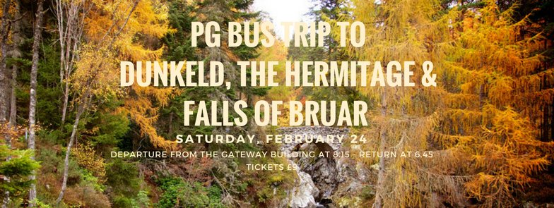 StAPGSociety's tweet photo. Escape the bubble for a day by joining the PG Society on a trip to Dunkeld, The Hermitage and Falls of Bruar! Join us for a day of hiking and discovery of some of Britain's most beautiful forests. Get your tickets now! https://t.co/tc0zxOVPAJ https://t.co/cODHAhkVou