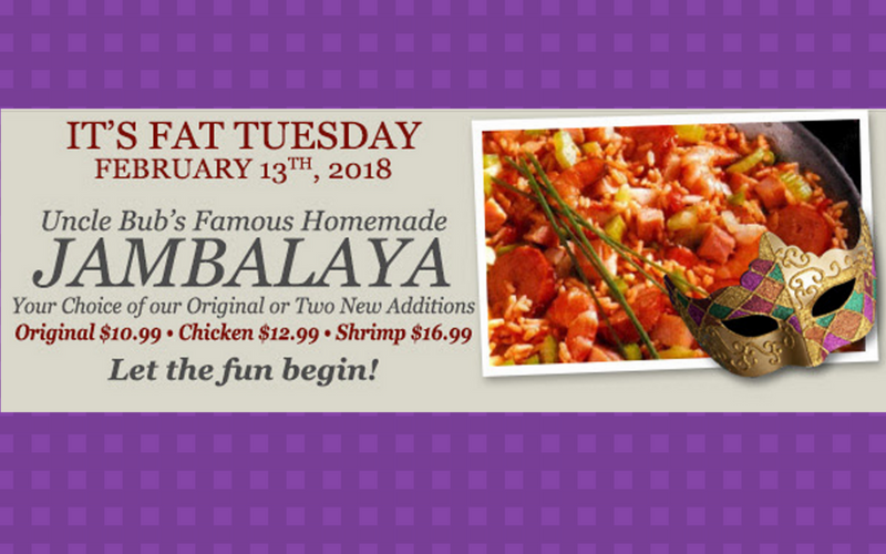 UncleBubsBBQ's tweet photo. Join us tomorrow for our Fat Tuesday Special! Dig into our famous homemade Jambalaya. Choose from our original, chicken or shrimp!

#jambalaya #fattuesday #special #homemade #chicken #shrimp #UncleBubsBBQ #BubLove https://t.co/9HjId3yjVW