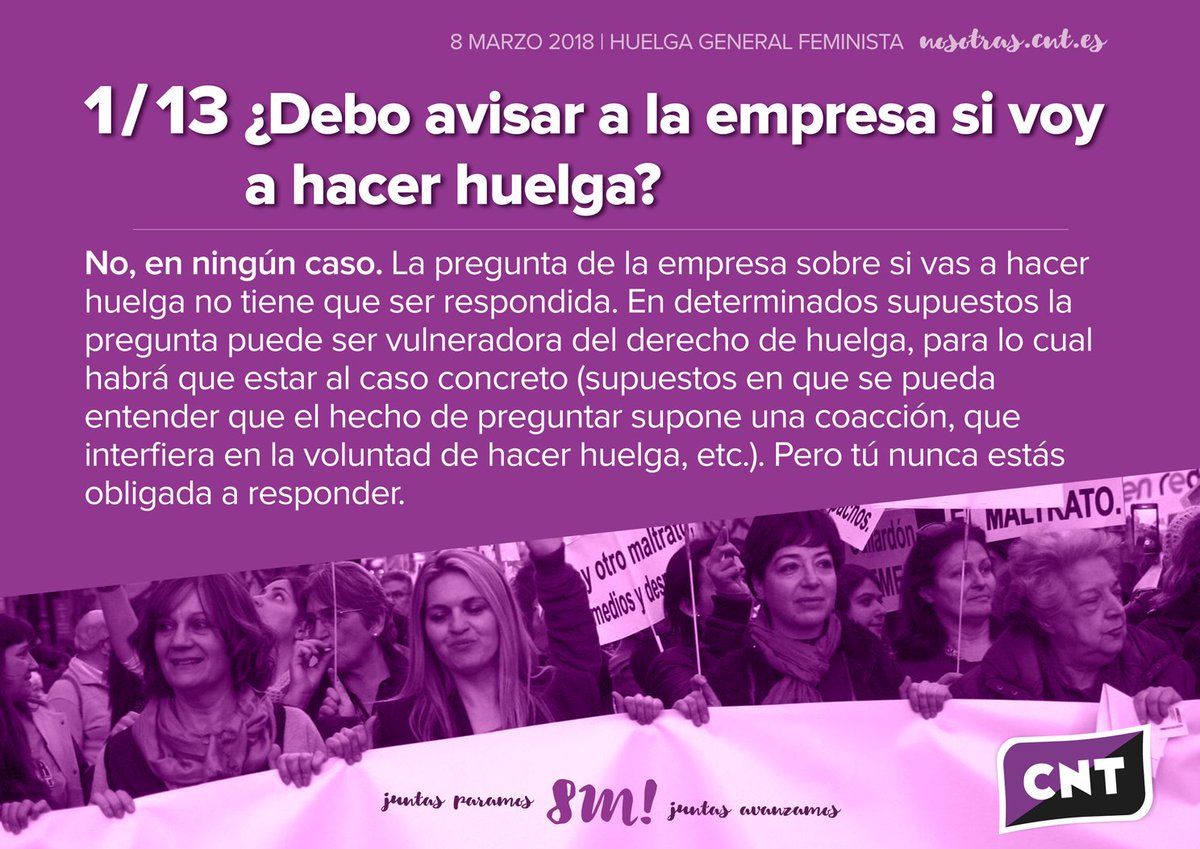 CNTsindicato's tweet photo. 8M Huelga | Preguntas frecuentes: 1/13
¿DEBO AVISAR A LA EMPRESA SI VOY A HACER HUELGA?
https://t.co/Re90ivKqvh https://t.co/DqTEm0LxCG