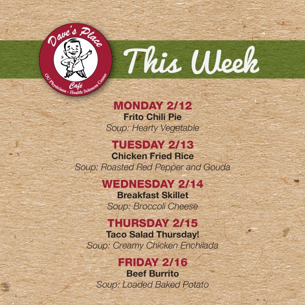 OUHSCDining's tweet image. Treat yourself this week to one of our delicious specials!🍽️🍔🍲