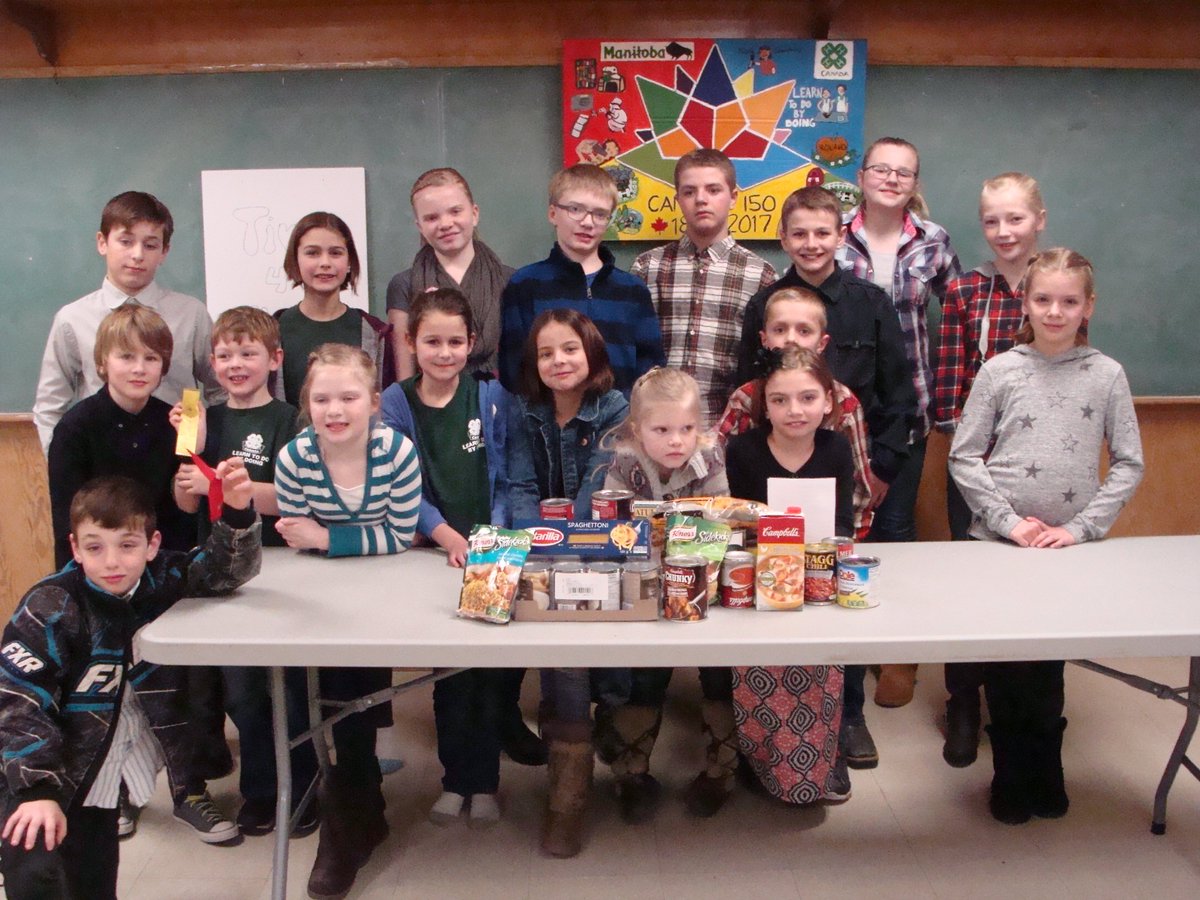 4HManitoba's tweet photo. Members and guests collected 40.4 pounds of food at Feb. 9th club communication event & will donate to local food bank in Dominion City. #WoodmoreCombined4HClub #4HMBgivingback https://t.co/kn7PBGVXoL