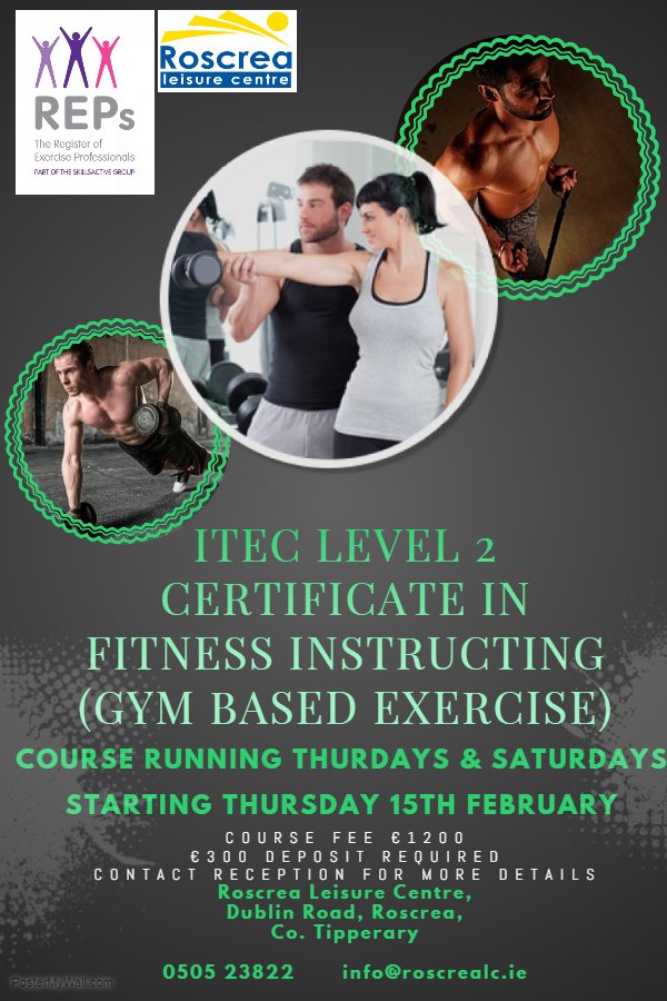 Roscrealc1's tweet photo. Starting Thursday 15th February. Great opportunity #fitness #gym #Course https://t.co/AIdjXQBvi7
