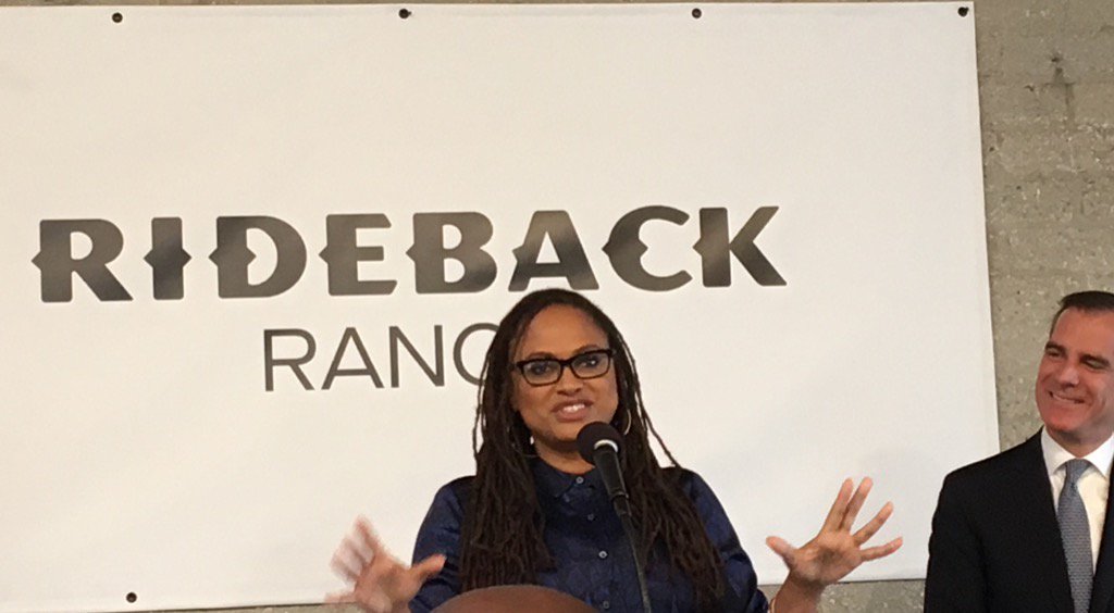 LACCWorkforce's tweet image. Ava DuVernay, Mayor Garcetti&apos;s co-chair first Entertainment Inclusion Fund. Press Conference at Rideback Ranch.