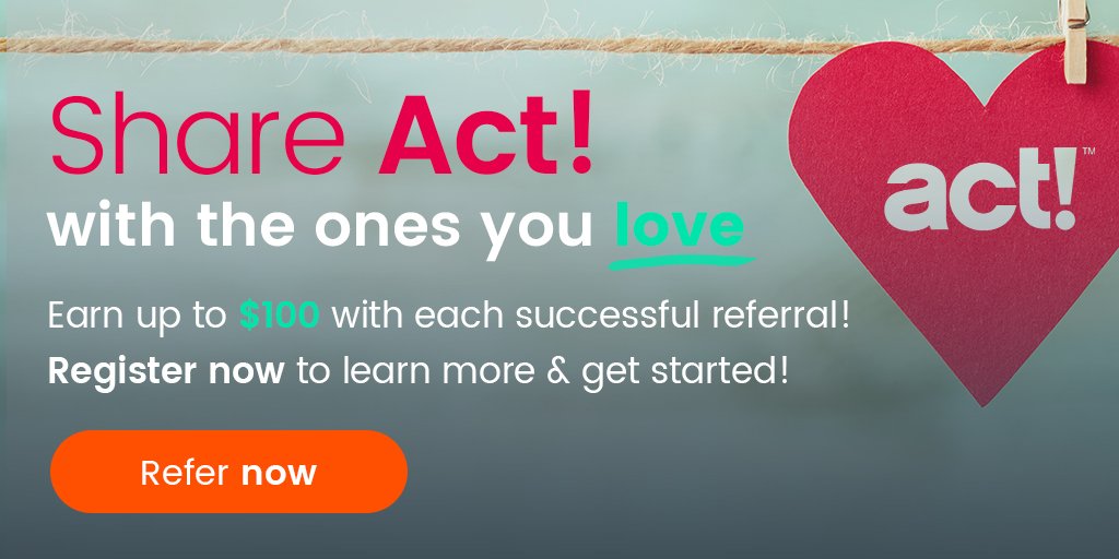 ActCRM's tweet photo. Love Act!? 💕 Sharing Act! with the ones you love has never been easier! Help them grow their business, plus earn up to $100 with each successful referral. Valentine’s Day has officially arrived early this year!
https://t.co/bHnxo0lSOl #ActCRM #LoveSmallBusiness #ActStory https://t.co/fWzbk4zmA5