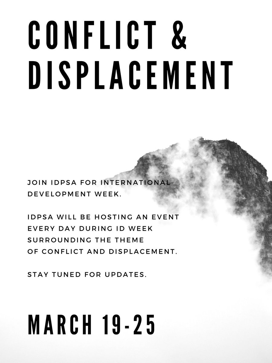 idpsa_sis's tweet photo. IDPSA will be hosting International Development week on March 19-25 surrounding the theme of Conflict and Displacement. We are scheduling site visits, faculty coffee hour, a lecture and various social events. All SIS students are welcome so stay tuned for more details!
#idpsa https://t.co/EYXYjCOztH