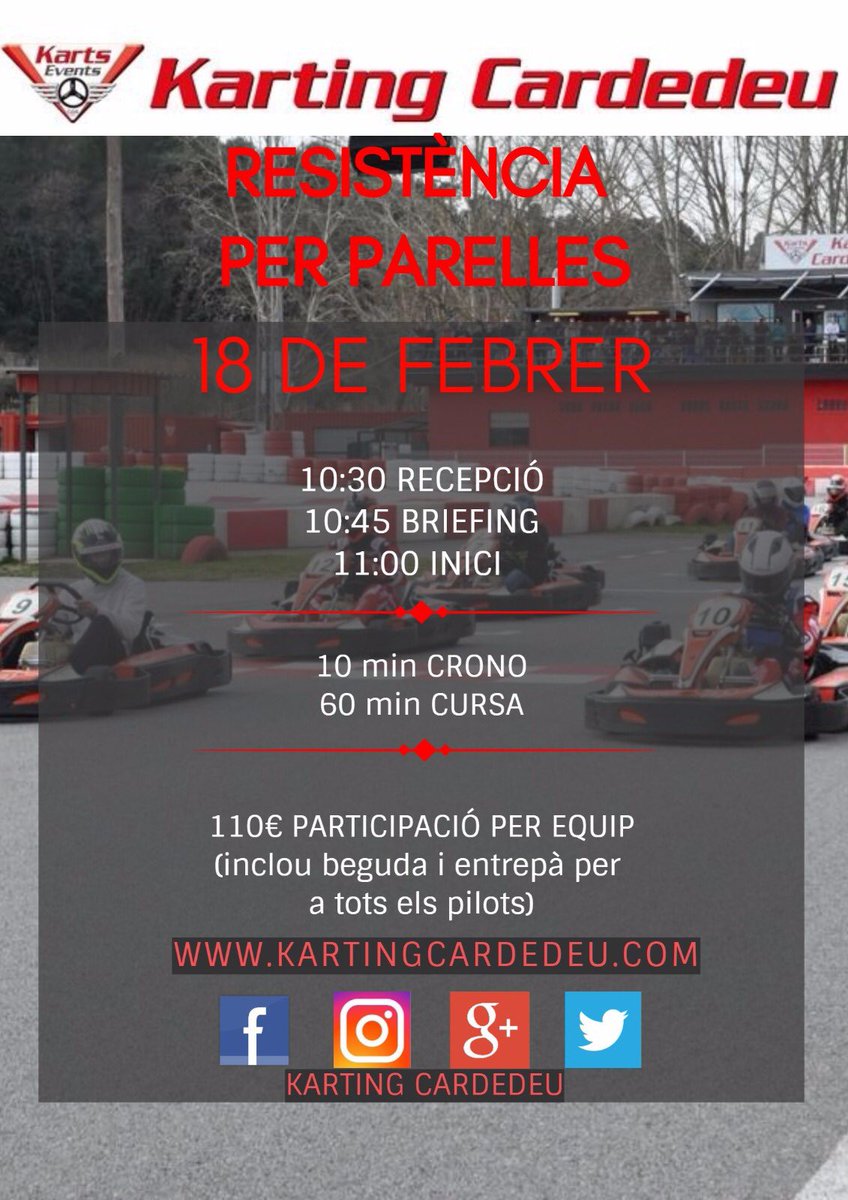 kartingcardedeu's tweet photo. Domingo 18/2; 10:30 h resistencia de 1h por equipos (2 pilotos). Pocas plazas. https://t.co/YbDO8xI41P https://t.co/ky3grYNZ2b