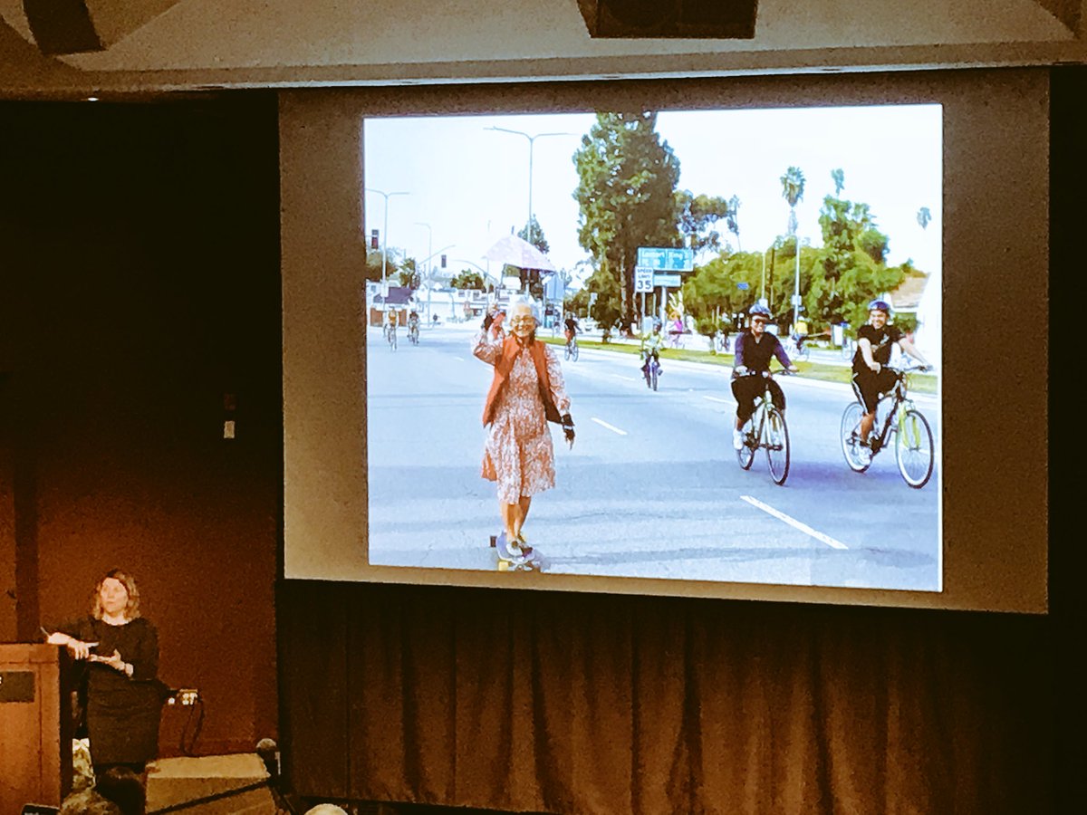 AMFitnessHealth's tweet photo. I love Seleta’s goal to have more grandmas on long boards and fewer deaths on LA streets! #ALRconference https://t.co/IcZql3FxSc