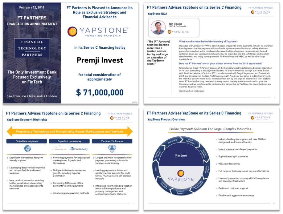 See more details on <a href="/YapStone/">Yapstone</a> $71 million Series C financing round in FT Partners' detailed transaction profile finte.ch/YapStonePremji #FinTech #Payments