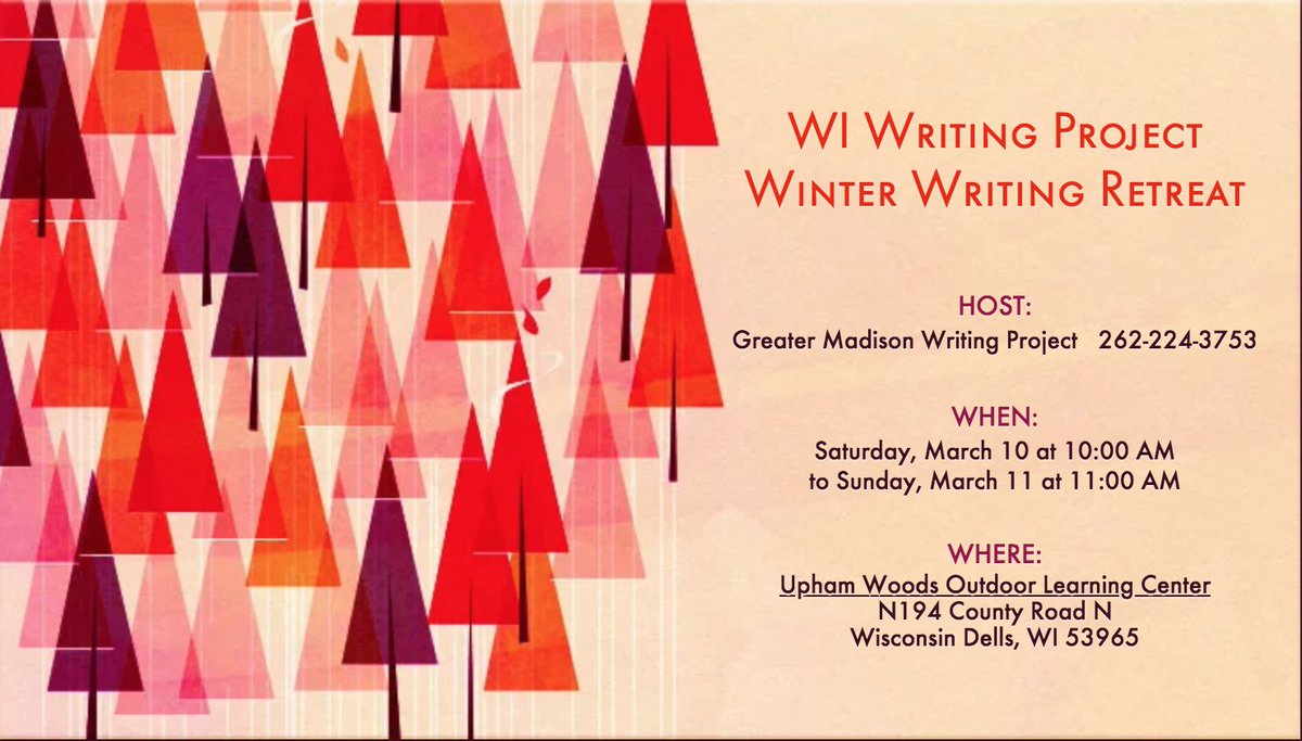 FoxValleyWP's tweet photo. It's finally here--the WI Writing Project (goodbye to) Winter Writing Retreat! Rekindle your inner writing spirit and refresh your teaching spirit when you join us for a weekend of writing, reading, sharing, and connecting with those from National Writing Project sites around WI. https://t.co/cQSlFhK8pz