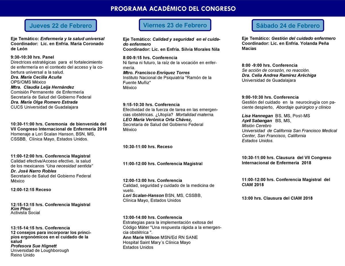 CIAMHCGOficial's tweet photo. ¡A una semana!
VII Congreso Internacional de Enfermería @CIENFHCG 2018 “Excelencia en el cuidado, un derecho universal”
22, 23 y 24 de febrero/ @ExpoGuadalajara / Valor curricular/ Inf: 01 (33)38834400 ext 52990 ó 52991/ inscripciones@ciamhcg.com
Clic aquí https://t.co/t9ozdp0MN7 https://t.co/vMcKRx7UGW