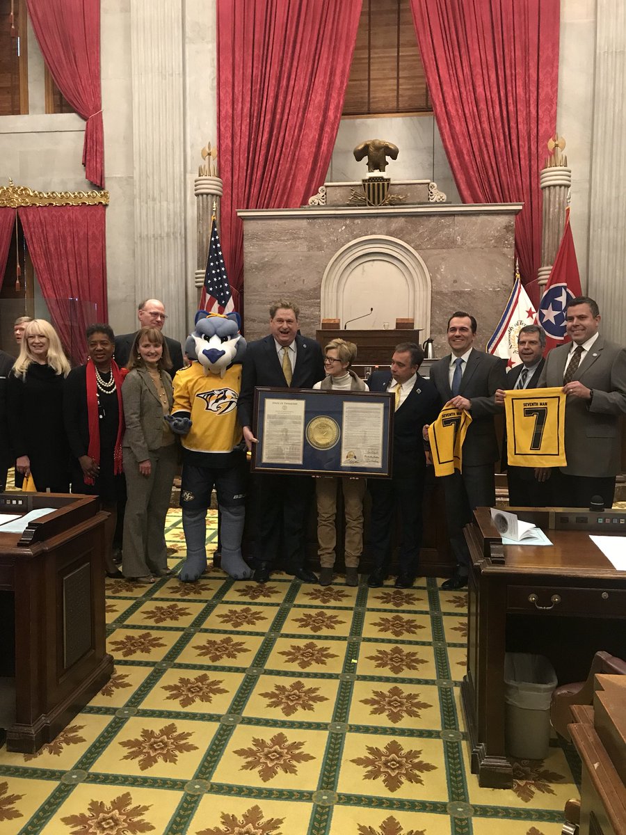 BethHarwellTN's tweet image. Enjoyed honoring @PredsNHL tonight on the House floor, with a visit from @Gnash00 and @PREDSident. Thank you for all you do for Nashville and for Tennessee! #smashville