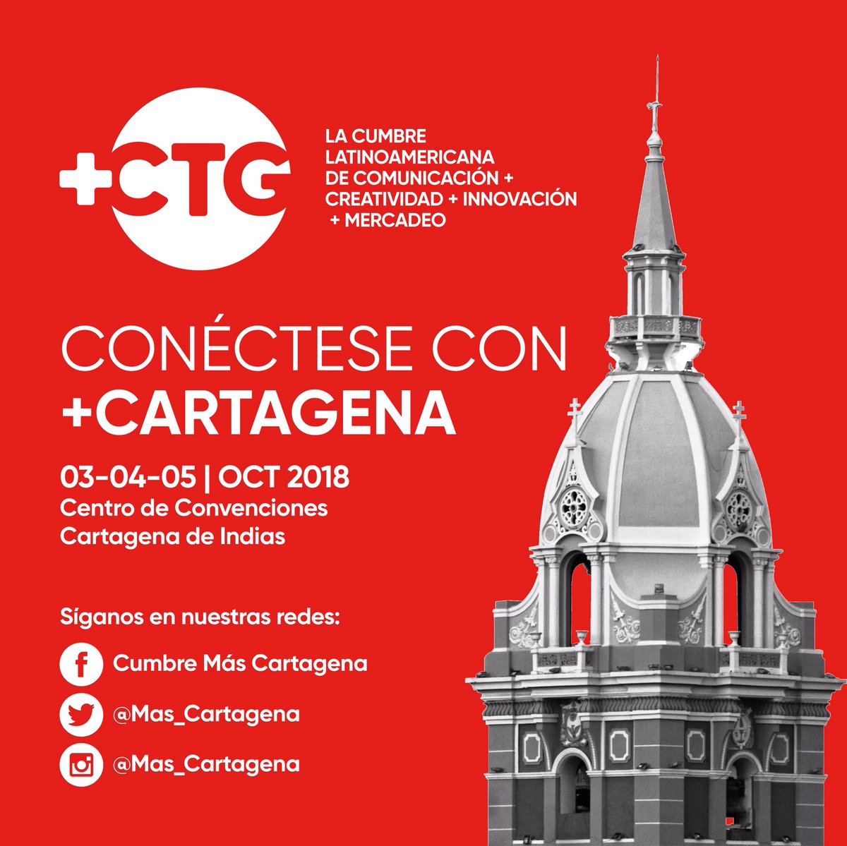 Desde hoy, te invitamos a seguir a #MásCartagena en sus redes sociales. La cumbre es organizada por la Ucep, uno de los gremios convocantes durante 36 años del Congreso Colombiano de Publicidad y gestora de #CartagenaInspira.
