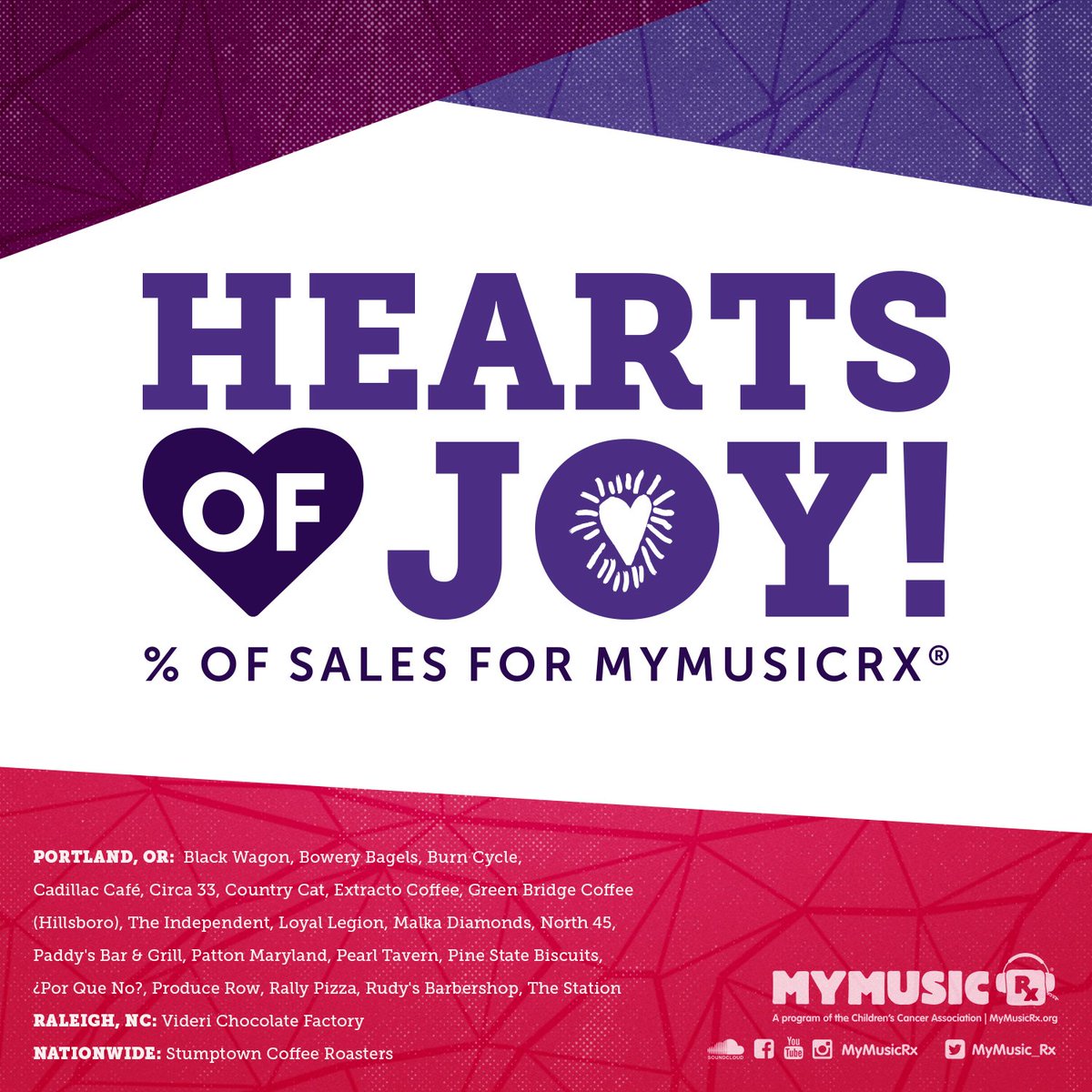 CCAJoyRx's tweet photo. With just a few days away from #ValentinesDay, have you checked out all the incredible businesses donating a % of sales to CCA? Make plans for your perfect date night. Businesses include @stumptowncoffee, @DeschutesBeer, @ProduceRowCafe, and much more! #HeartsofJoy https://t.co/hjgm62Zgzc
