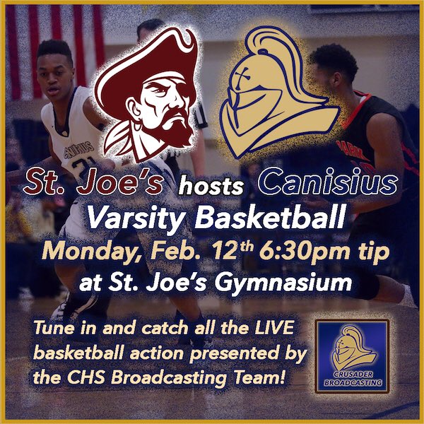 CanisiusHS's tweet photo. .@CanisiusHSHoops vs. St. Joe's is underway. Play-by-play by Nick DeLuca '18 and John Minogue '18. Listen at https://t.co/Q6vQUFlUCa https://t.co/NeAJCjReJp