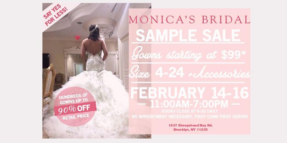 StrffPuff's tweet image. #Bridal #SampleSale @MonicasBridal Feb 14-16. Dresses upto 90%off starting @ $99. No appointment FCFS 1637 Sheepshead Bay Rd., #Brooklyn #NYC #wedding #love #fashion #style #sale #sales #newyork #shopping #shop #rt