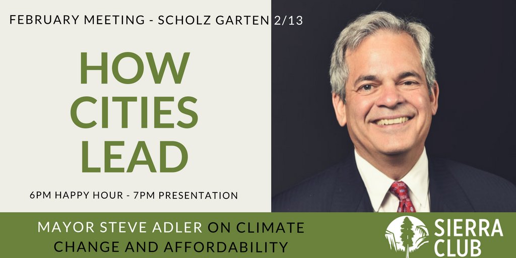 SierraClubATX's tweet photo. Excited for our monthly meeting TOMORROW at SCHOLZ GARTEN! 6pm Happy Hour followed by special guest @MayorAdler "How Cities Lead" on climate change + affordability. Did you know Austin will get most of its power from renewable sources by 2020? Event: https://t.co/QYgN3CwjMB https://t.co/slGa5G0Jy4