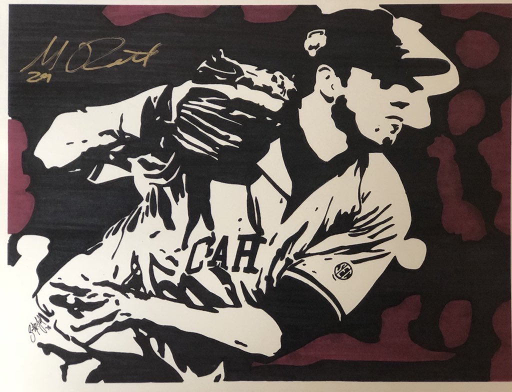 SECUnfiltered's tweet photo. 🚨 GIVEAWAY ALERT 🚨

We are giving away a signed Michael Roth (@mtRoth29) art piece by @GamecockArt !

The contest will run until 2/19 at 1 PM ET. To be eligible:

1. Follow @ArmchairSCAR 
2. RT this tweet

#SpursUp #Gamecocks #KissTheRing https://t.co/LMyprecyCU