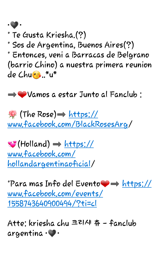 LetelierRocio97's tweet photo. Primera Reuinon ~ kriesha chu 크리샤 츄 - fanclub argentina •♥•

°Para mas Info del Evento❤➡ https://t.co/1hV6Hf1w3Q

#KrieshaChu #Kriesha_Chu #KrieshaChuArgentina #KrieshaChu_Argentina #KrieshaChu_크리샤츄_Fanclub_Argentina #크리샤츄 #TheRose #Holland https://t.co/Hwg56PJATZ