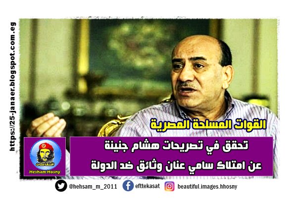 القوات المسلحة المصرية تُحقق في تصريحات هشام جنينة عن امتلاك سامي عنان وثائق ضد الدولة