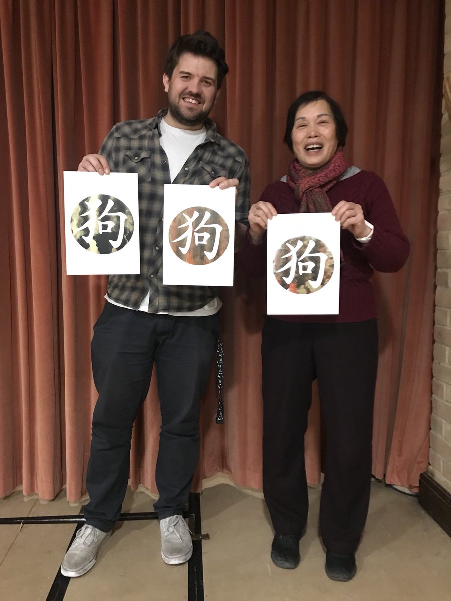 NorthLDNCares's tweet photo. Ross &amp; Winnie met this evening at NLC’s screen printing club. They hit it off &amp; made three colourful designs together. “It says year of the dog” - Winnie. Older neighbour George found his creative flare with new friend Jenny. https://t.co/fOzGin6xzt