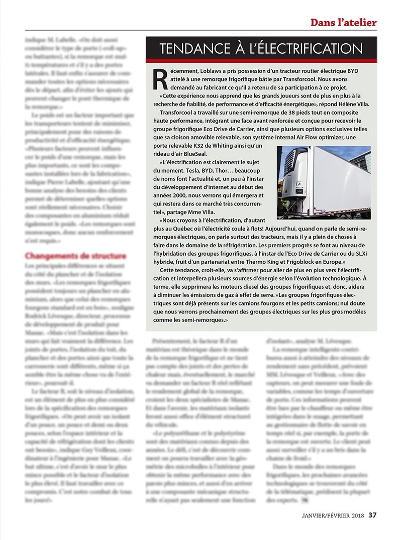transforcool's tweet photo. Merci à Transport Routier de nous avoir convié à participé au dossier spécial Dans l'atelier sur les remorques frigorifiques!
À lire p. 34-37 sur l'émergence du composite et dans l'encadré "Tendance à l'électrification"
https://t.co/T2OIAadafv https://t.co/OQnmyGfvEe